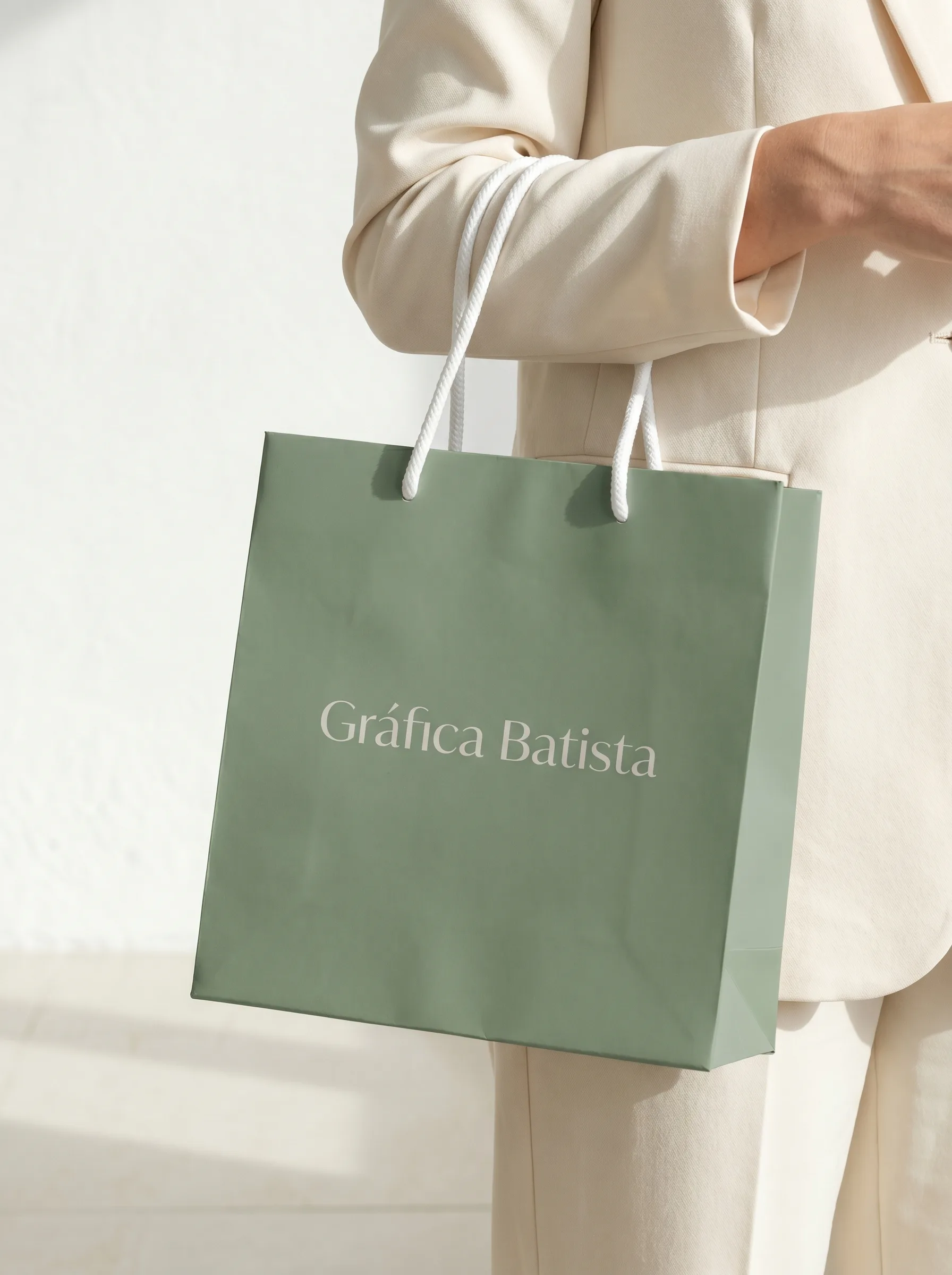 Sacola fosca verde sálvia com alça de cordão personalizada